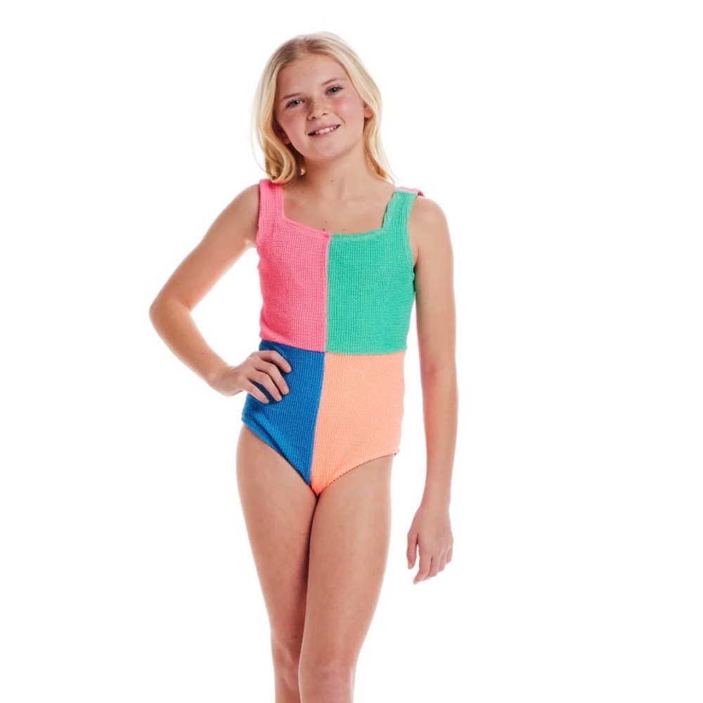 Colorblock Ribbed One-Piece Swimsuit, size Small 7/8